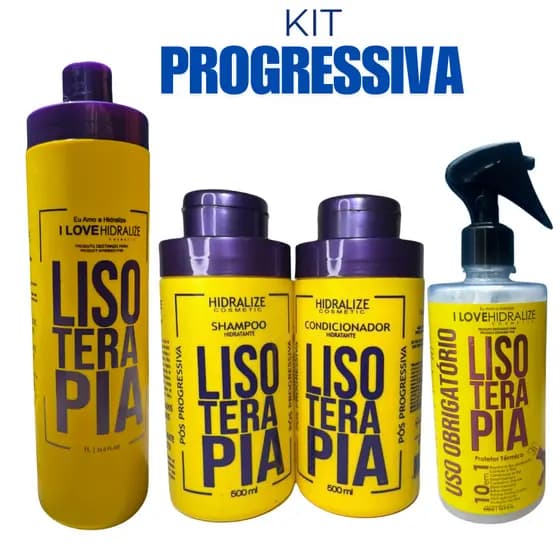 kit Progressiva Lisoterapia Sem Formol 1L- Shampoo e Condicionador - Protetor Térmico500ml Hidralise