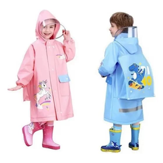 2 Ou 1 Capa De Chuva Infantil Com Compartimento Para Mochila Menino Menina PVC Impermeável Resistent