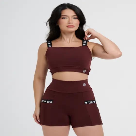 Conjunto Academia Feminino Short e Top com Bolso Cintura Alta Suplex GRAMATURA 300.