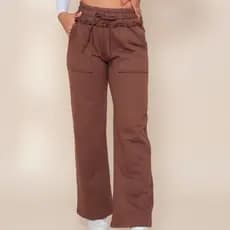 Calça de Moletom Feminina, Pantalona, Wide leg, Perna larga com Bolsos Frontais Simples Casual