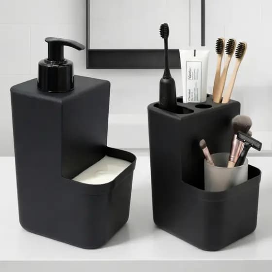 Kit Banheiro Higiene | Porta Escovas de Dentes + Dispenser Sabonete Líquido 400ml