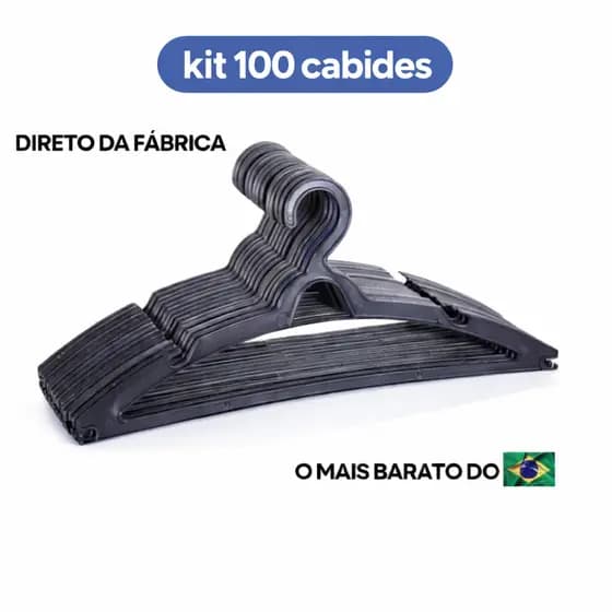 100 Cabides Adulto Preto Reforçado Organizador Roupas Arara Loja Varejo Atacado