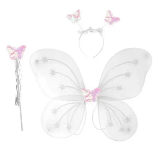 Kit Fantasia Infantil de Fada com Asa de Borboleta, Tiara e Varinha Encantada Halloween Carnaval Festas