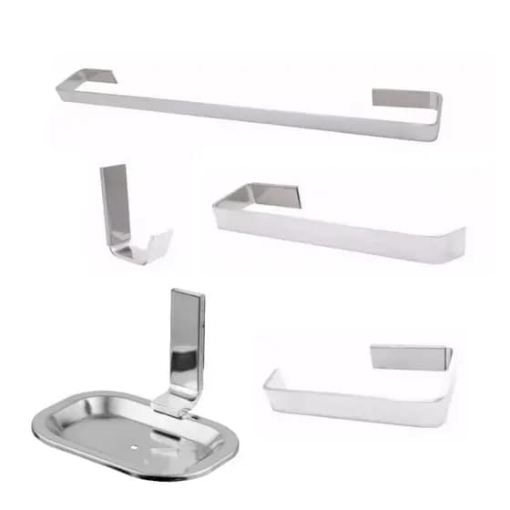 KIT ACESSÓRIOS BANHEIRO PAREDE MODELO SEMI LUXO POLIDO 5 PEÇAS C/ SABONETEIRA INOX