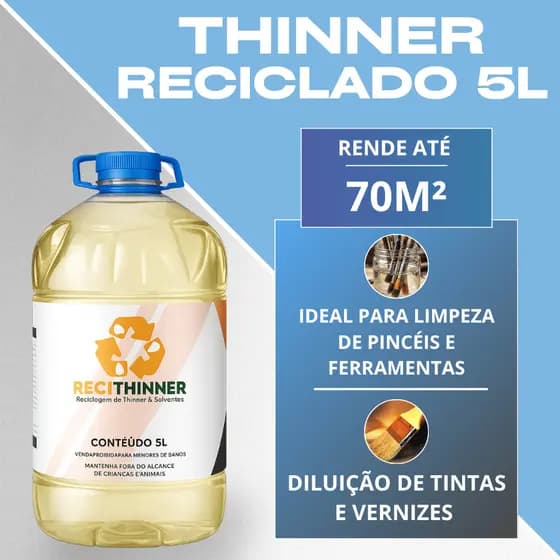 Thinner Reciclado 5L solvente para limpeza de equipamentos e diluição de tintas e vernizes em geral