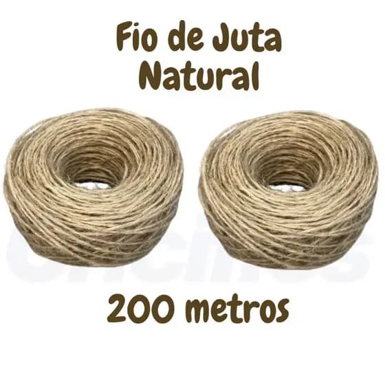 Fio de Juta Natural Kit 200 Metros 1,5mm Corda Cordão Lembrancinha
