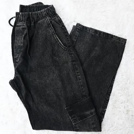 CALÇA / CARGO / LARGA MASCULINA SKATE, CASUAL, BOLSOS FECHAMENTO CORDÃO MODA UNISSEX-CINZA PRETA ESCURA MÉDIA
