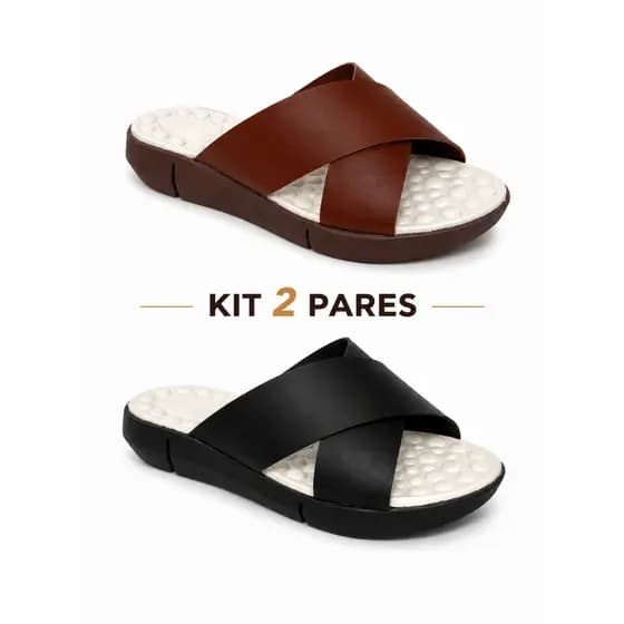 Kit 2 Pares Chinelo Feminina Tamanco Ortopédica Palmilha Confortável