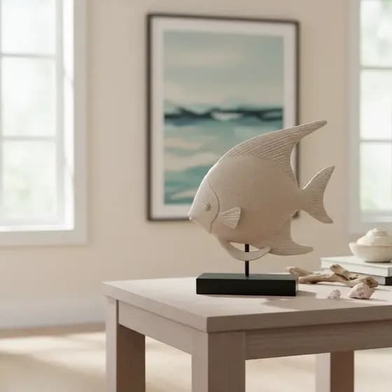 Escultura Decorativa De Resina Com Base Peixe Grande Areia