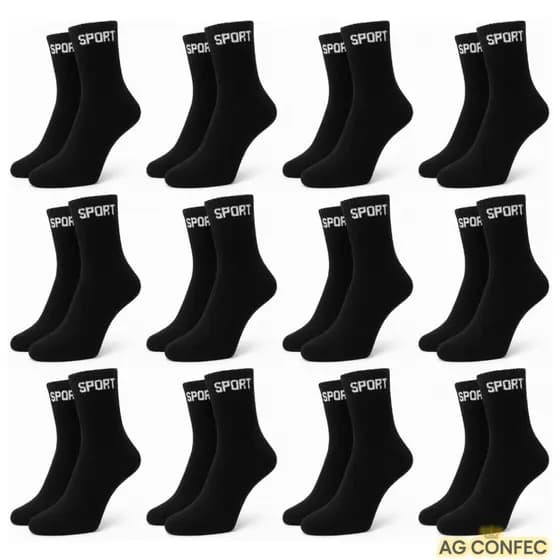 3/6/12/18 E 24 PARES DE MEIAS GROSSAS PRETA 100% ALGODÃO (KIT COM 3 OU 24 PARES DISPONÍVEL) PROMOÇÃO