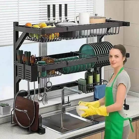 105cm Escorredor De Louça Cozinha Suspensa Modula Autosustentavel Pia Rack Organizador De Pratos Estante De Asfalto