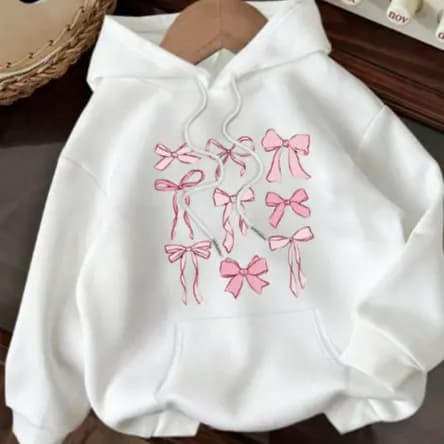 Moletom Confortável Canguru Flanelado Com Bolsos Estampa Laços Delicados Feminino Algodão Quentinho