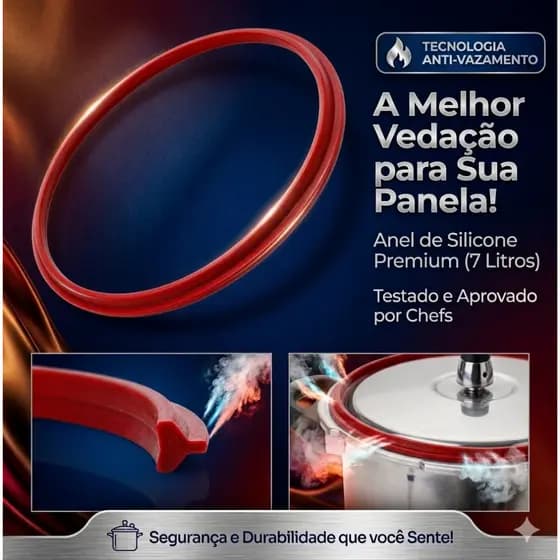 Borracha de Silicone para Panela de Pressão 7 Litros Vedação Resistente Universal Kit com 3
