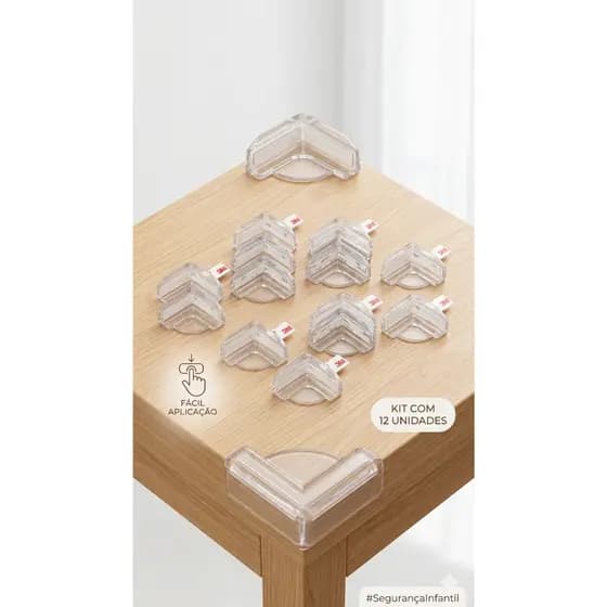Kit 12 Protetores de Quina e Canto Mesa Silicone Transparente Adesivo 3M p/ Bebê Segurança