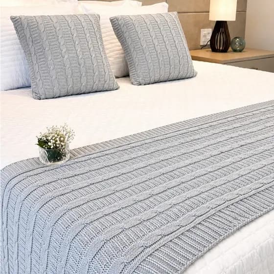 Kit Peseira Cama Casal Queen King Manta de Tricot + 2 Capas de Almofada Para Cama Sofá Decoração FI
