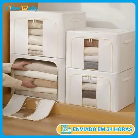 24L/66L/100L Caixa Organizadora Roupas Brinquedos Lençol Edredom Guarda Roupa Dobrável Visor Transparent OG-35 36 37