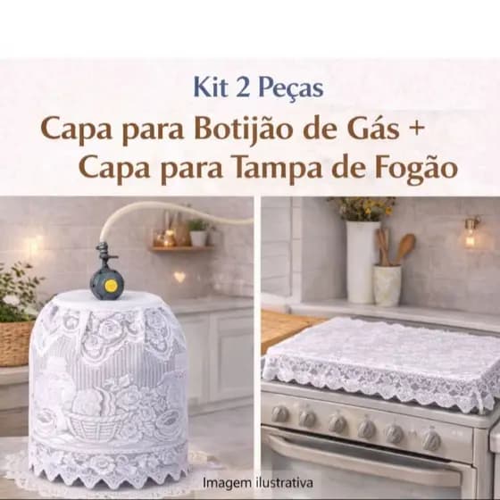 Kit 2 Peças Capa de Botijão de Gás + Capa para Fogão em Renda