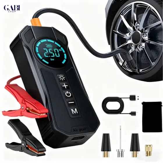 Bomba de Ar Portatil Compressor Inflator 4 em 1 PowerBank 8kmah Bateria Calibrador de Carro Auto Pneu