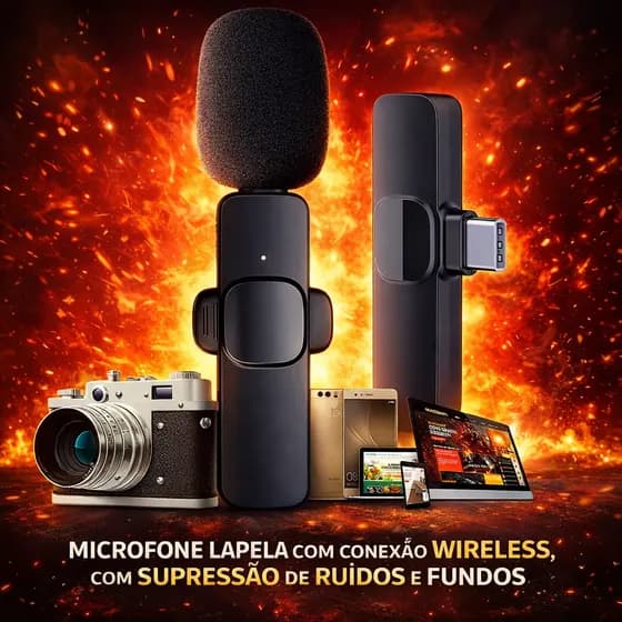 Microfone Lapela Duplo Magnético Sem Fio Celular Tipo-c