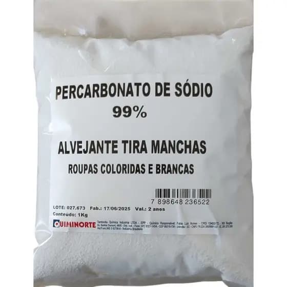 Percarbonato De Sódio Limpeza em Geral Doméstica Tira manchas roupas coloridas e brancas Pacote 1 Kg 99,9% Puro