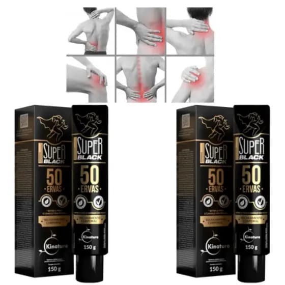 Kit 2 POMADAS MASSAGEADORA 50 ERVAS SUPER BLACK - 150G ALIVIO DE DOR DESCONFORTO MUSCULAR