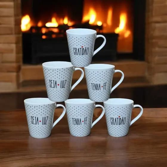 Jogo Caneca Porcelana Xícara Chá Café Personalizada Frases Amor Gratidao Famila Fé Frases