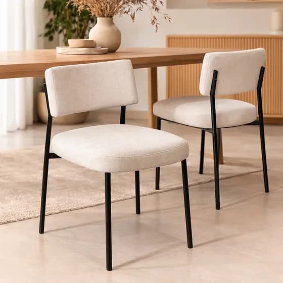 Kit 2 Cadeira Mila Estofada Sala de Jantar Gourmet Linho Base Aço Par