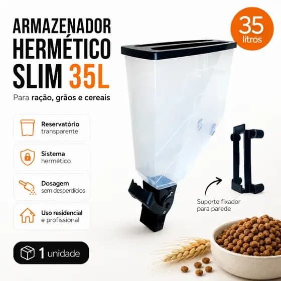 Galão Armazenador de Ração Grãos Cereais Cães Cachorro Petshop Slim 35L - 140KG a 175KG