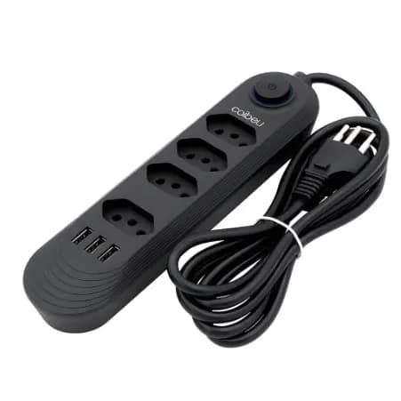 COIBEU Extensão de tomadas 4 tomadas de 3 furos e 3 usb filtro de linha com cabo de 2m Bivolt-Promoção