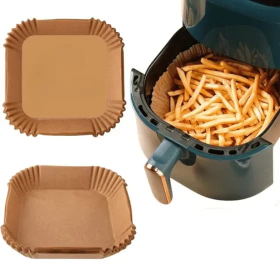 Kit 100 forma de airfryer descartavel antiaderente de papel cozinha quadrado fritadeira cozimento