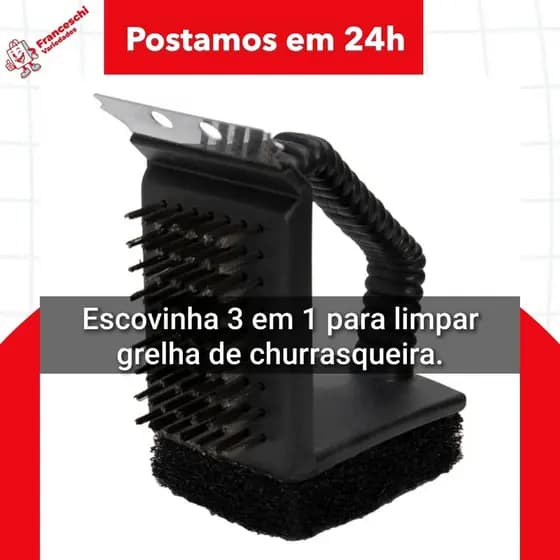 Escova para limpeza de grelha churrasqueira 3 em 1 aço inox limpeza pesada pratica
