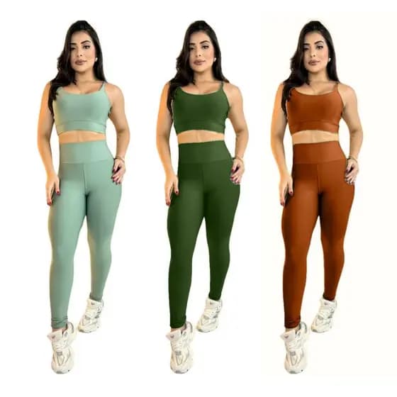 Conjunto Fitness Leg e Top sustentação bojo removível zero transparência academia cintura alta calça