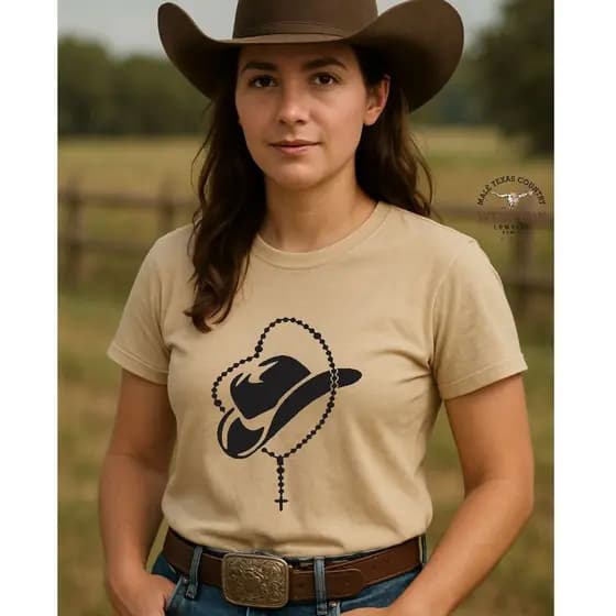 Tshirt Baby Look Feminina Modelo Camiseta Country Chapeu Terço Tshirt Boiadeira