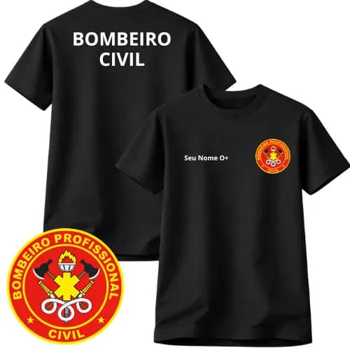Camiseta 100% Algodão Bombeiro Personalizada Com NOME TIPO SANGUINEO E PROFISSAO Envio Imediato