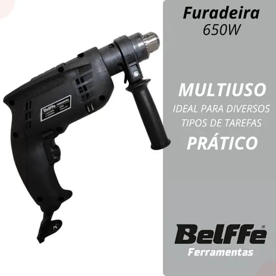 Furadeira Profissional Auto Reverso De Impacto Com Ajuste de Velocidade Com Acessórios 650W Belffe
