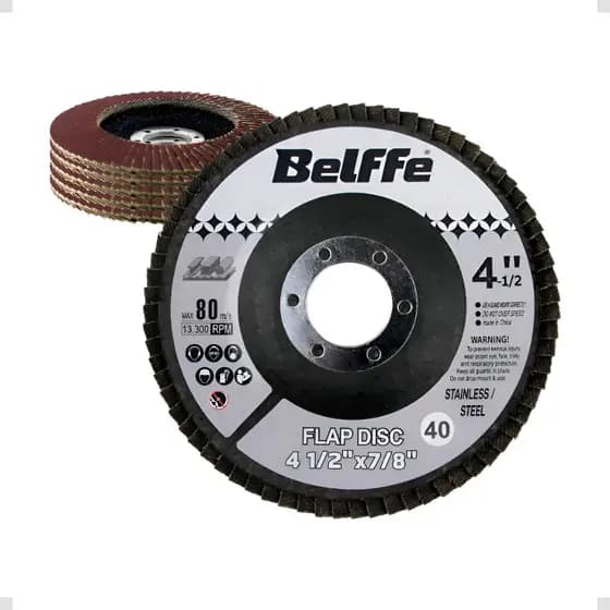 5 Disco Flap 4.1/2'' Grão 40 Esmerilhadeira Ferro Aço Madeira Belffe