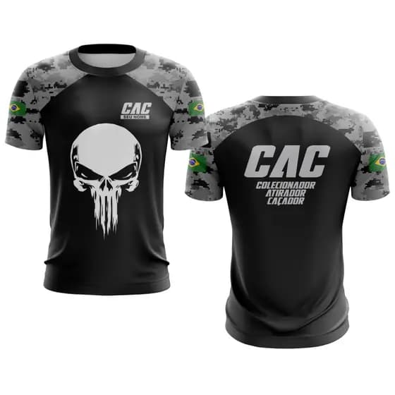 Camiseta Cac Colecionador Caveira 2025 Caça Militar Brasil Proteção UV