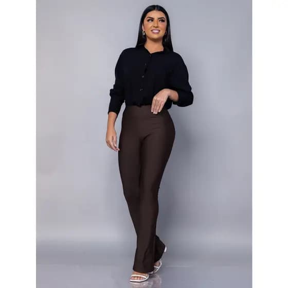 Calça Legging Bailarina Flare Zero Transparência Levanta Bumbum Cós Alto 10cm Boca de Sino Casual ou Academia