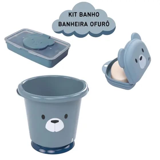 KIT BANHO BEBE BANHEIRA OFURÔ COM PORTA LENÇO E SABONETEIRA MENINO MENINA SENSITIVE