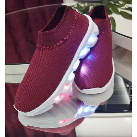Tênis Meia infantil feminino Bordô com LED