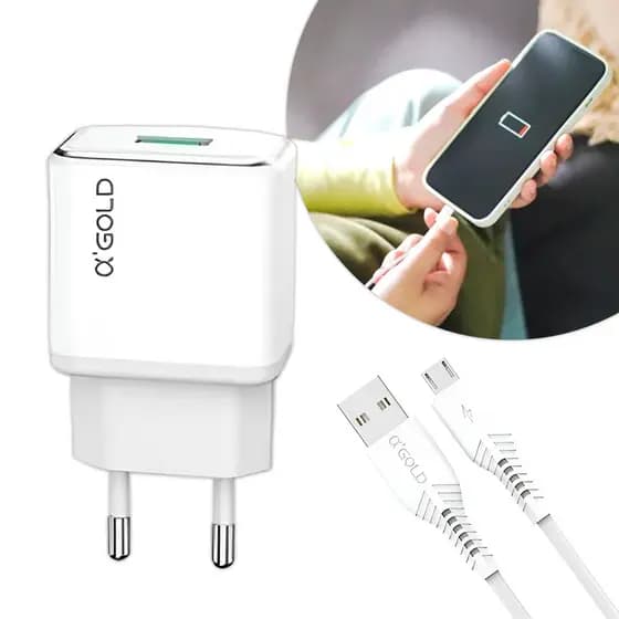 Adaptador Carregador Turbo 3.1A com Cabo USB V8 de Alta