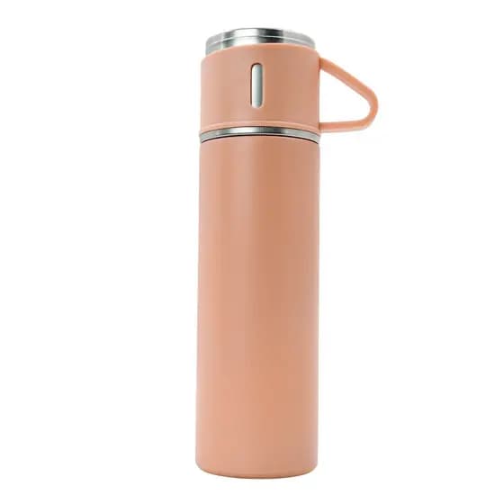 Garrafa Térmica Inox Squeeze com Copo Rosa 500ml Ideal