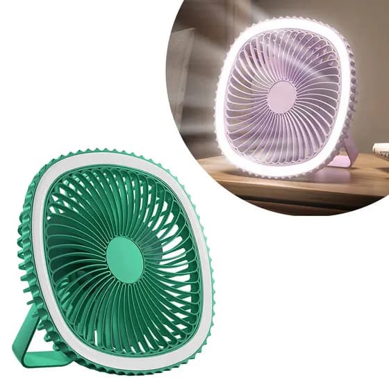 Mini Ventilador De Mesa Portátil Com Luz Ring Light USB