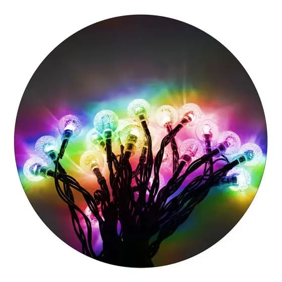 Cordão de Lâmpadas LED Pisca Bolinha Solar Colorido 5m