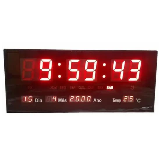 Relógio de Parede Digital LED Grande com Data e Hora 36cm
