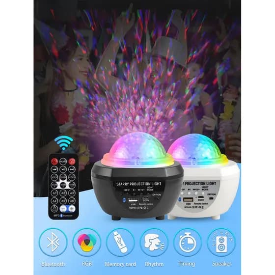 Luminária Pojeção Estrelas com Caixa Som Bluetooth Branco