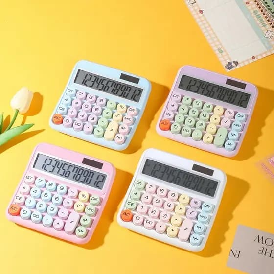 Calculadora Solar Colorida de Mesa 12 Digitos Grande Tela LCD Botão Mecanico