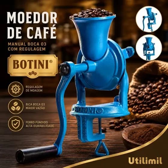 Moinho Moedor De Café Manual em Ferro Fundido B03 Com Regulagem Resistente Decoração Triturador