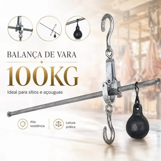 Balança de Vara até 100kg Varão Reforçado Açougue Mercado Feira Comércio Gancho