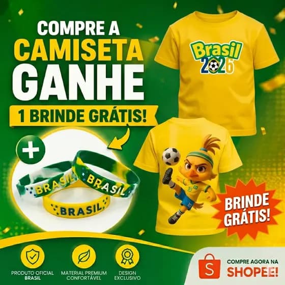 Camiseta Infantil Unissex Brasil Time Torcida Moda Casual Verão Dia a Dia Bandeira